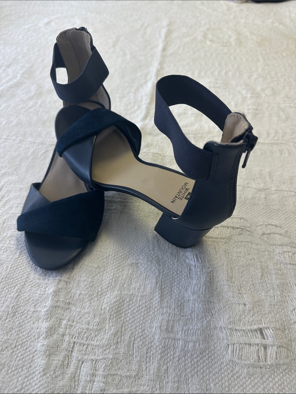 White Mountain navy Ankle-Strap Block Heel Sandals